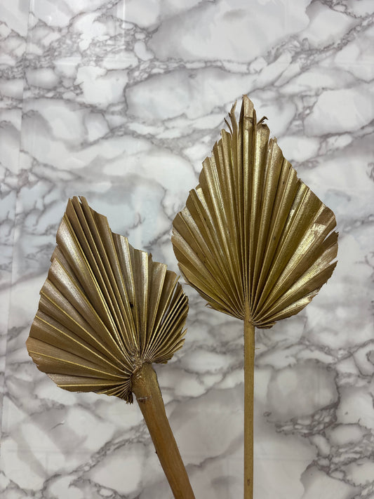 Artificial Golden Palm Leaf Stems – Metallic Dried Look Fan Leaves for Decor (Pack of 12)