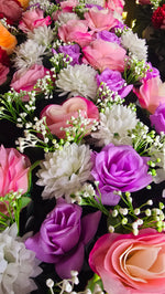 Luxury Artificial Rose & Chrysanthemum Flower Panel – Pastel Decorative Wall Hanging
