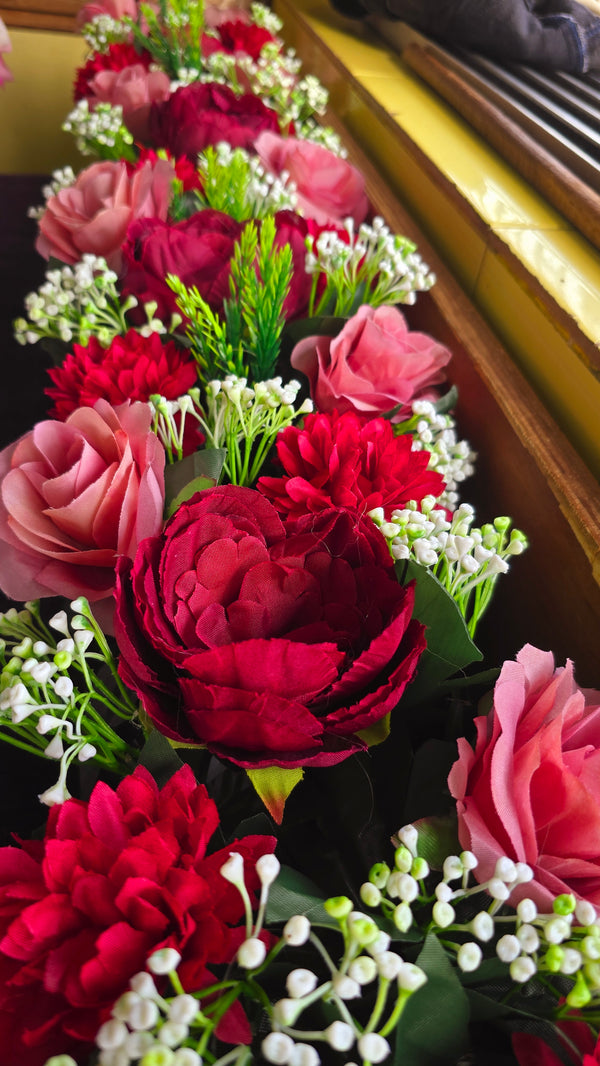 Luxury Red & Blush Artificial Flower Runner – Rose & Peony Decorative Table/Backdrop Arrangement