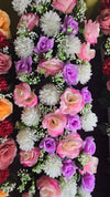 Luxury Artificial Rose & Chrysanthemum Flower Panel – Pastel Decorative Wall Hanging