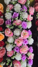 Luxury Artificial Rose & Chrysanthemum Flower Panel – Pastel Decorative Wall Hanging