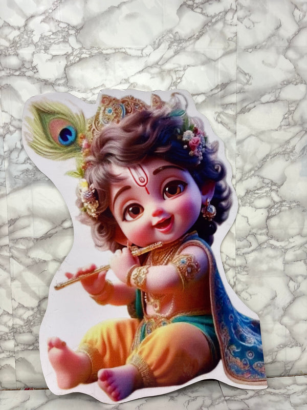 Cute Baby Krishna Sunboard Cutout (2 Feet) – Flute Playing Krishna Standee for Decoration