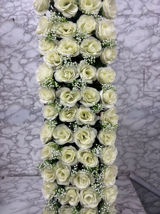 Artificial White Rose Flower Panel (6 Feet) – Luxury Floral Backdrop for Wedding & Event Decor
