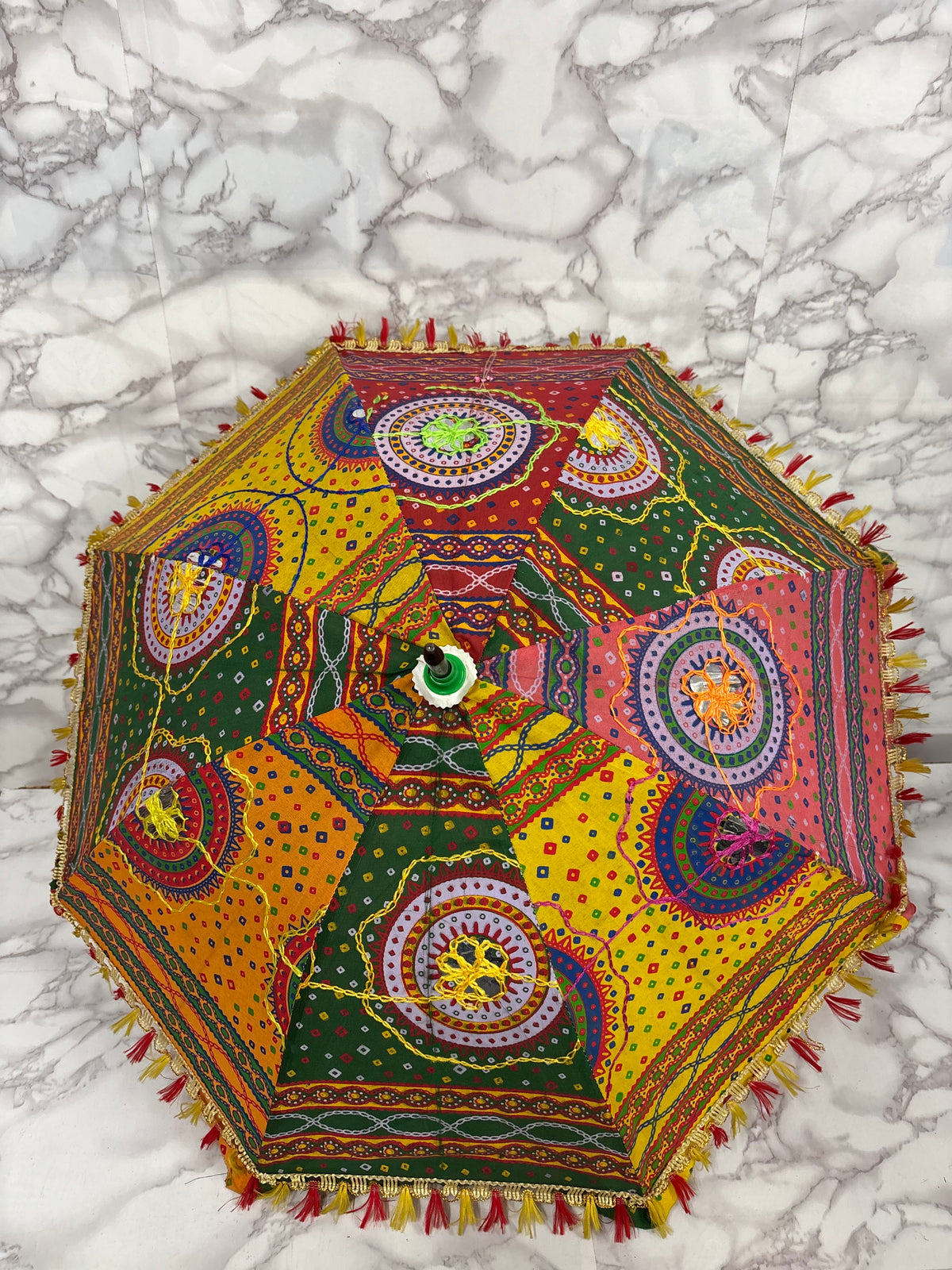Colorful Handmade Traditional Umbrella – Decorative Ethnic Parasol with Tassels