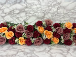 Artificial Floral Wall Panel – Orange, Maroon & Nude Rose Decoration Panel for Events (Ready-to-Use)