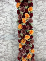 Artificial Floral Wall Panel – Orange, Maroon & Nude Rose Decoration Panel for Events (Ready-to-Use)