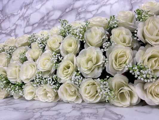 Artificial White Rose Flower Panel (6 Feet) – Luxury Floral Backdrop for Wedding & Event Decor