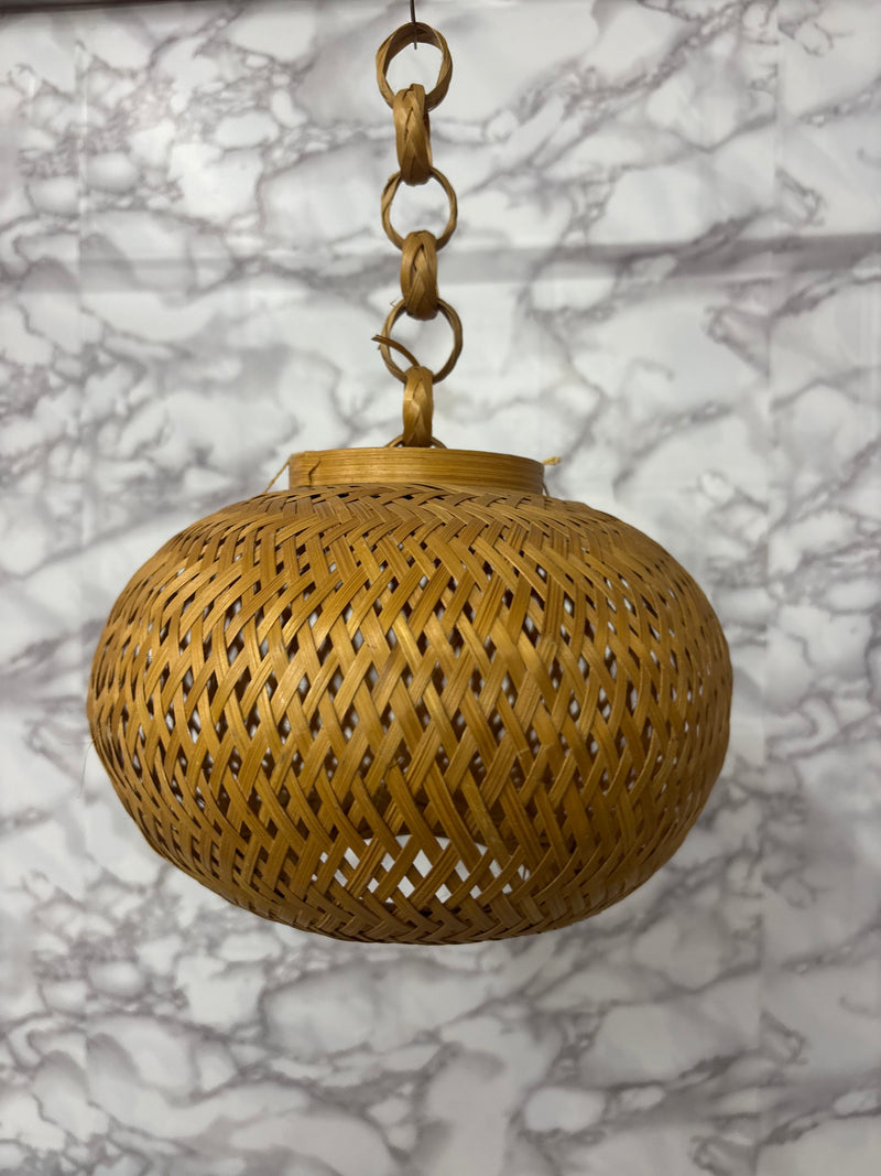 Handwoven Bamboo Hanging Lamp Shade – Rustic Boho Pendant Light Cover for Home Decor