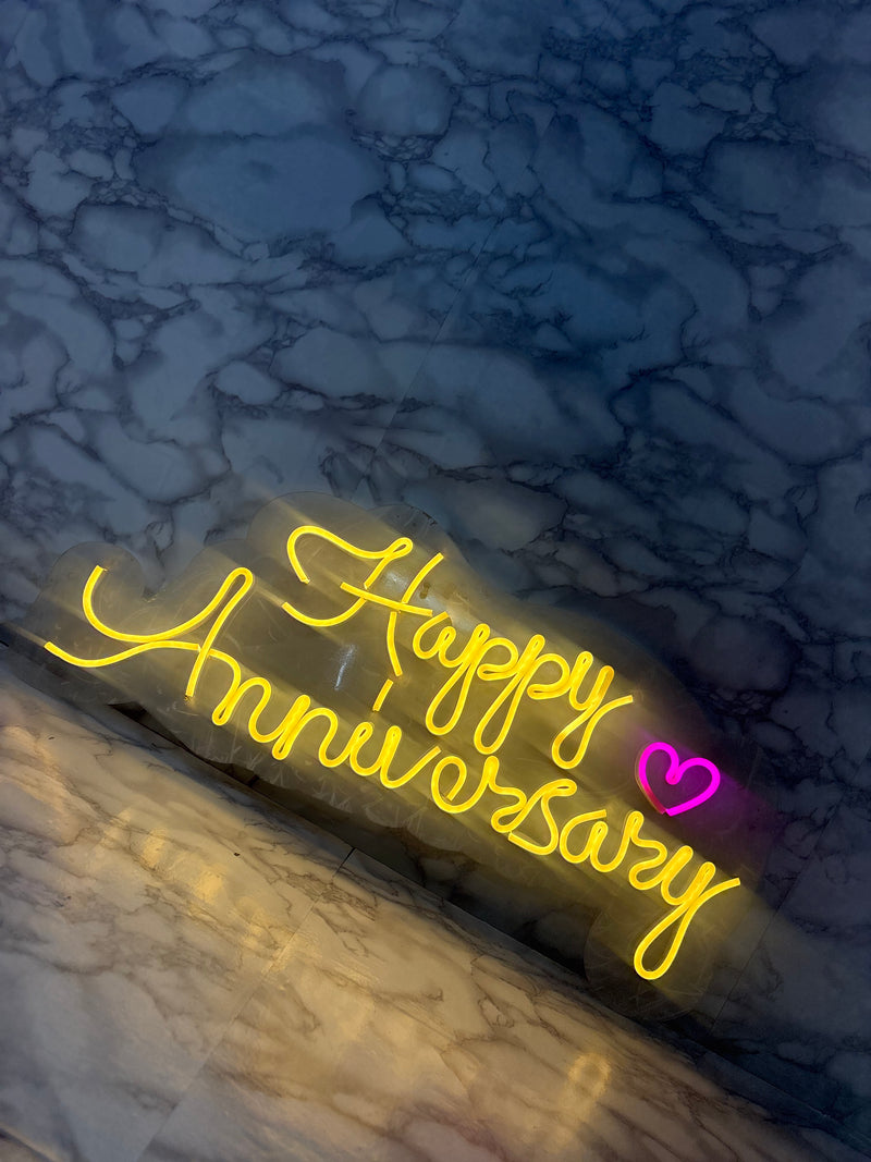 Happy Anniversary Neon LED Sign with Heart | Romantic Decor Light for Celebrations & Home