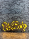 Warm Yellow LED Neon “Oh Baby” Sign – Acrylic Backlit Baby Shower & Event Decor
