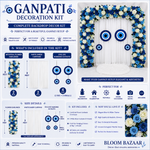 Ganpati Decoration Kit – Blue & White Floral Backdrop with Evil Eye Hangings