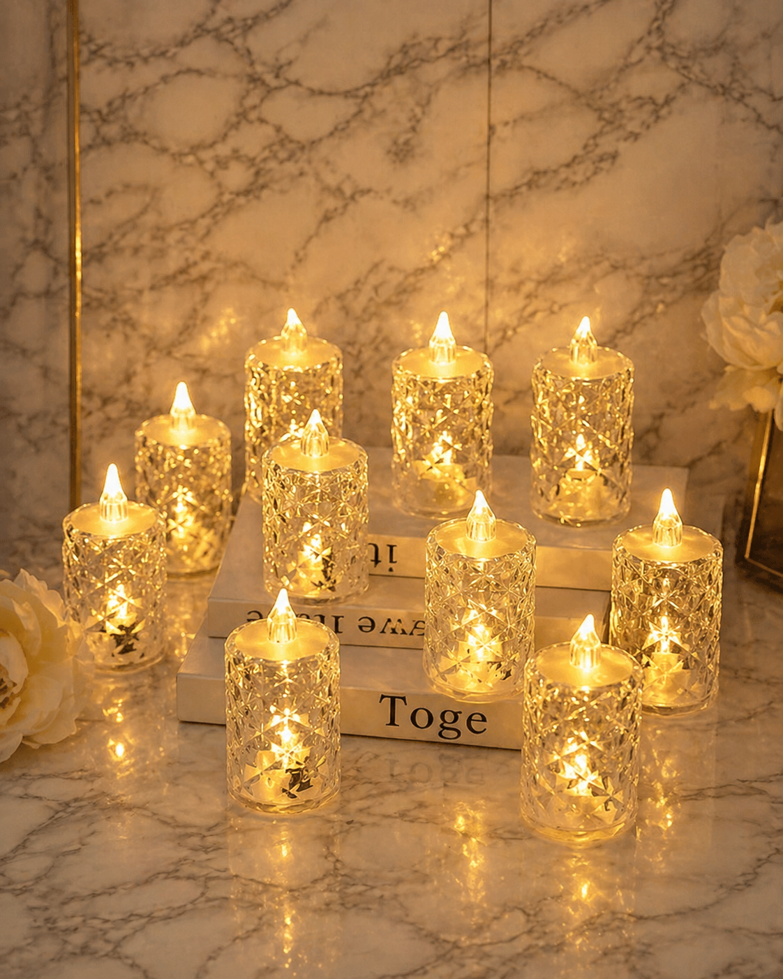 Crystal LED Flameless Candle Set – Warm Glow Decorative Tealight Candles for Home & Events (Pack of 10)
