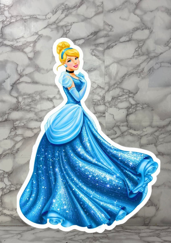 Princess Theme Glitter Cutout Decoration | Blue Princess Party Standee (Height 3ft)